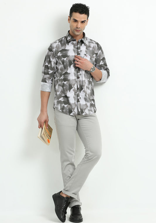 Off White With Brown Painting Design Print Shirts