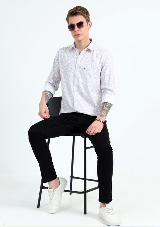 White & Light Violet Floral Print Shirt