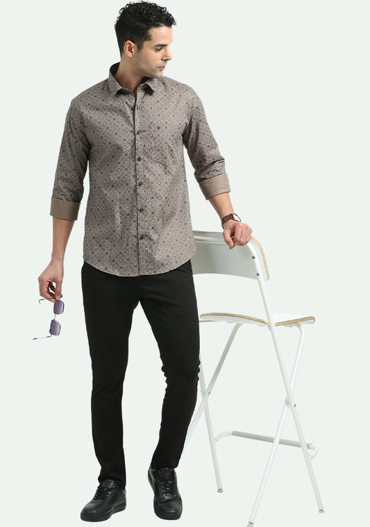 Brown Geometric Print Shirts