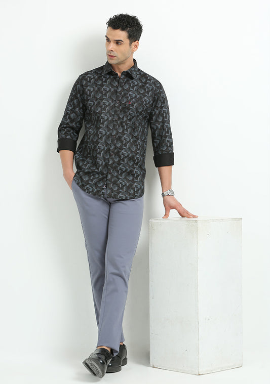 Black & Blue Print Shirts Full Sleeve