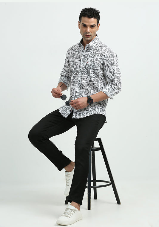 White With Green Art Print Shirts