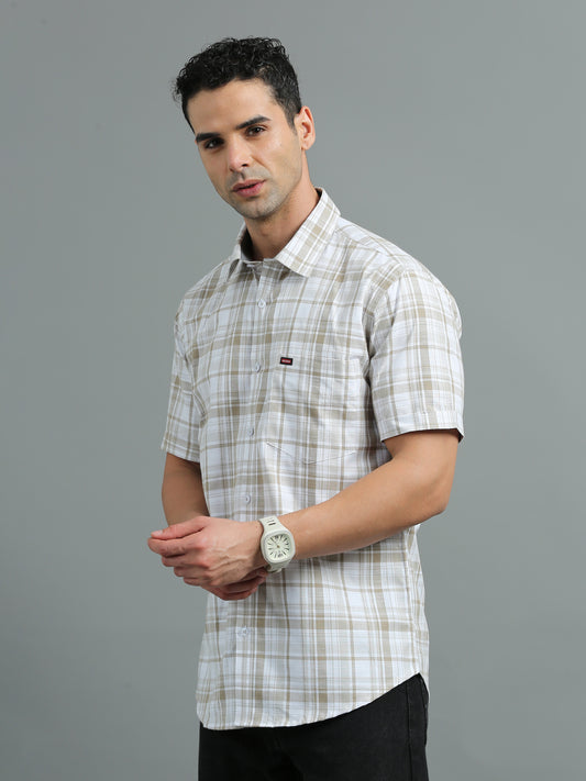 light Brown & white Checked Shirts