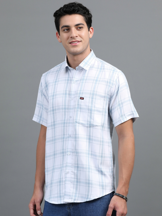 Pastel Blue & White Cotton Check Shirt