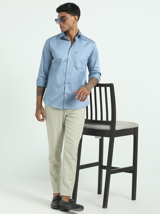 Blue Grey Solid Shirt